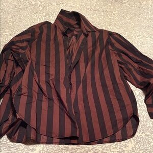 Aerie Men's Black and Brown Striped Shirt